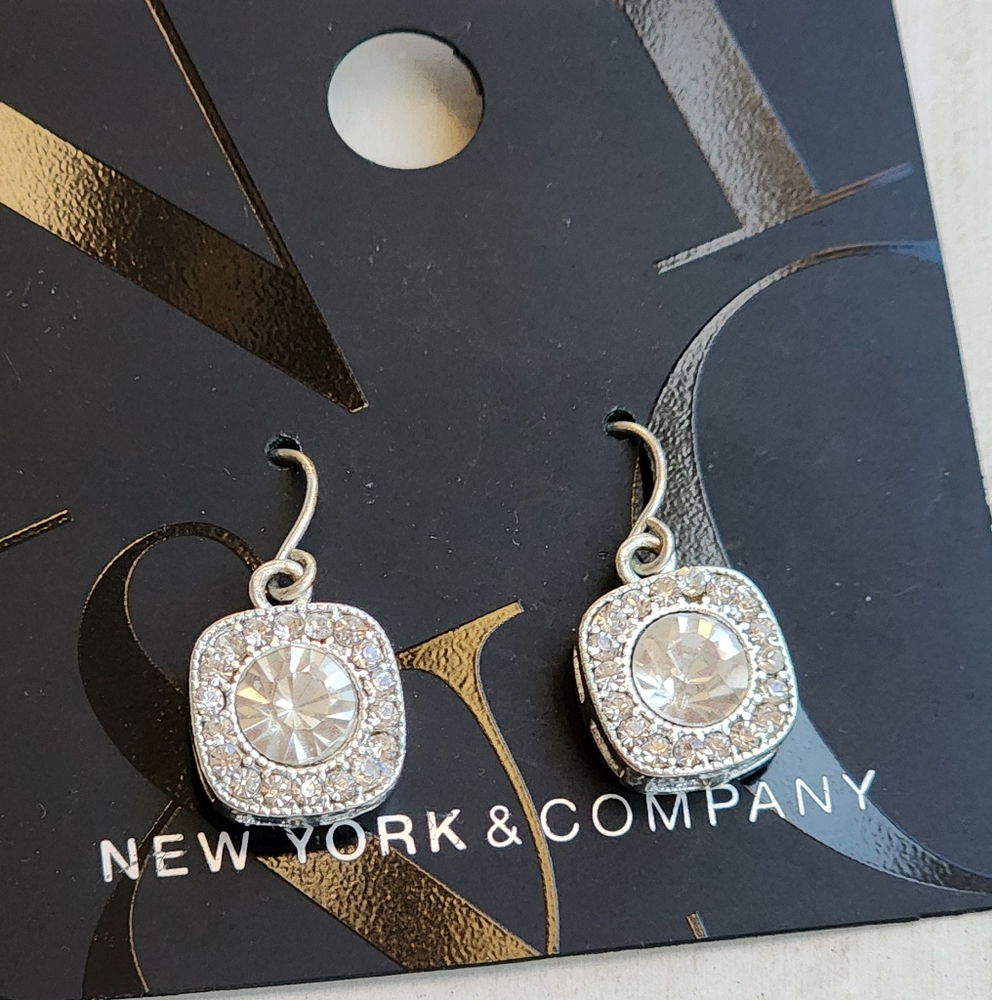 New York & Company Square Silver Sparkle Earrings